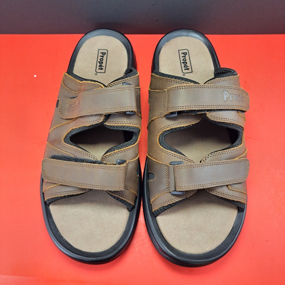 Propet Slide Sandals Mens 15 Brown Excellent Leather Extra Wide 5E MSV003L